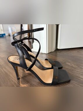 Vince Camuto Black Strappy Square-Toe High Heels